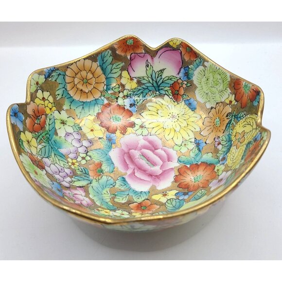 Chinese Famille Rose Porcelain Millefleur1000 Flower Gilt Lotus Display Bowl - Picture 4 of 13